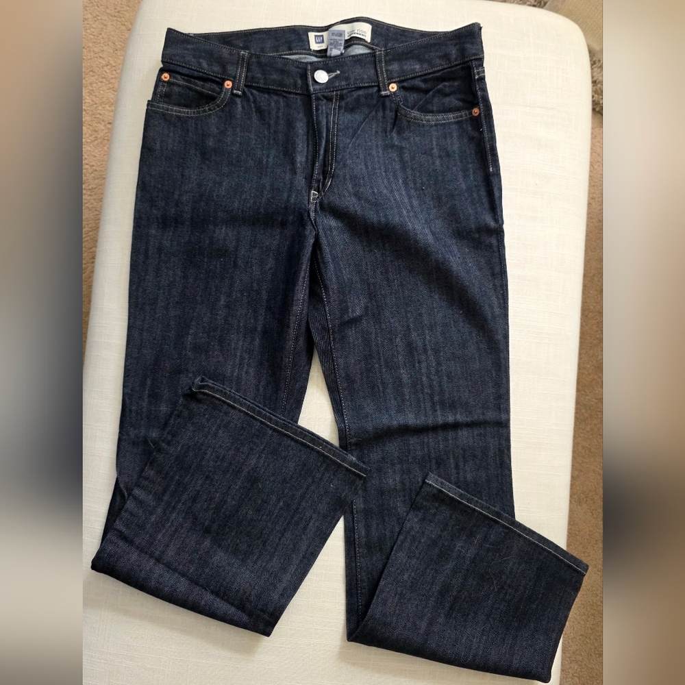 GAP Women's Curvy Low Rise Dark Indigo Size 12 Ankle Straight Leg Jeans